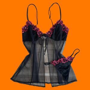 00's vintage fishnet mesh babydoll y2k lingerie set MEDIUM Victoria's Secret